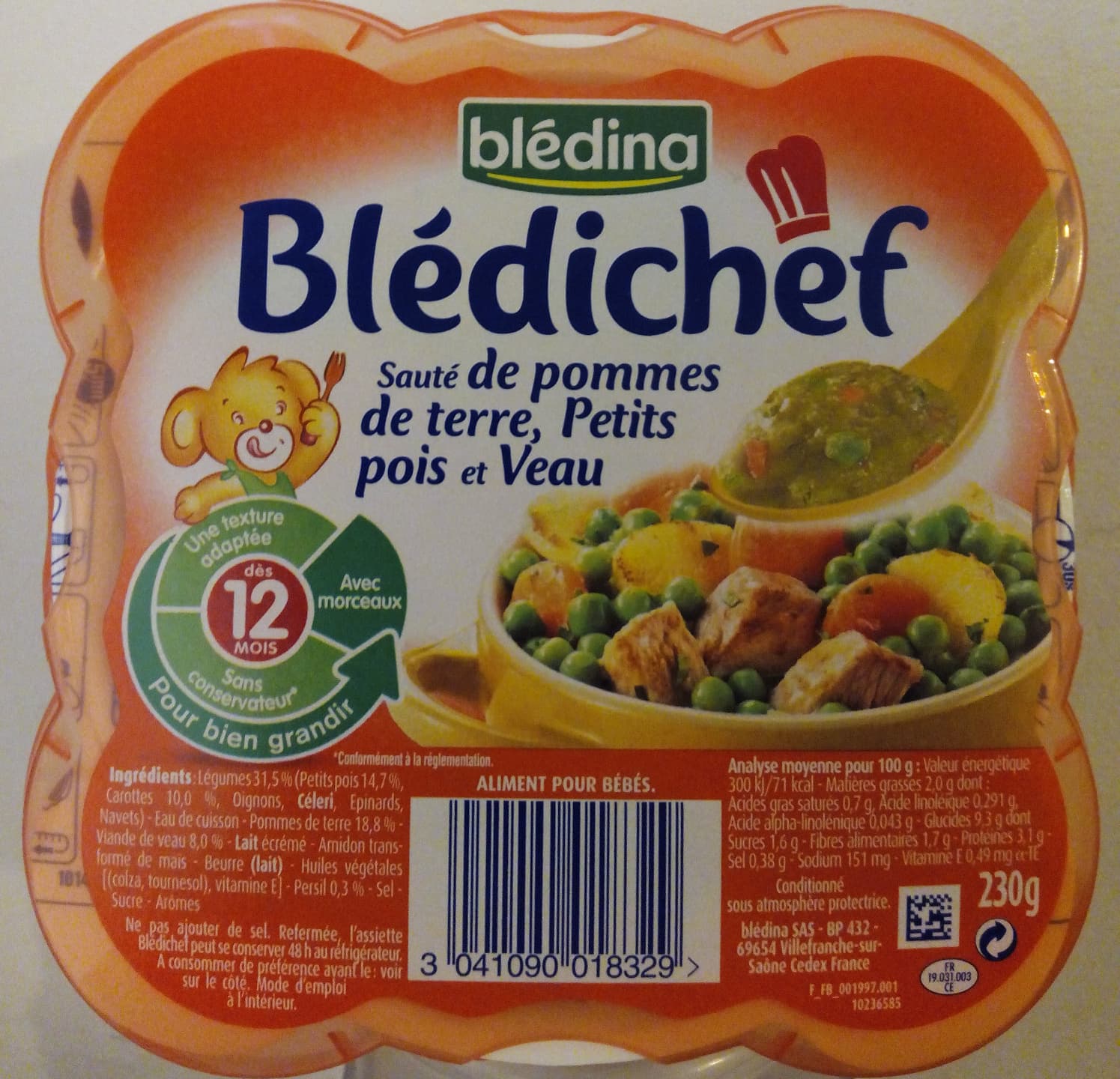 Blédina Blédichef Sauté de pommes de terre, Petits pois et Veau packshot