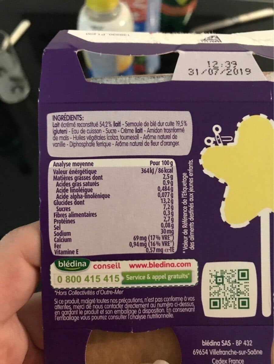 BLEDINA Semoule vanille et fleur d'oranger, dès 6 mois packshot