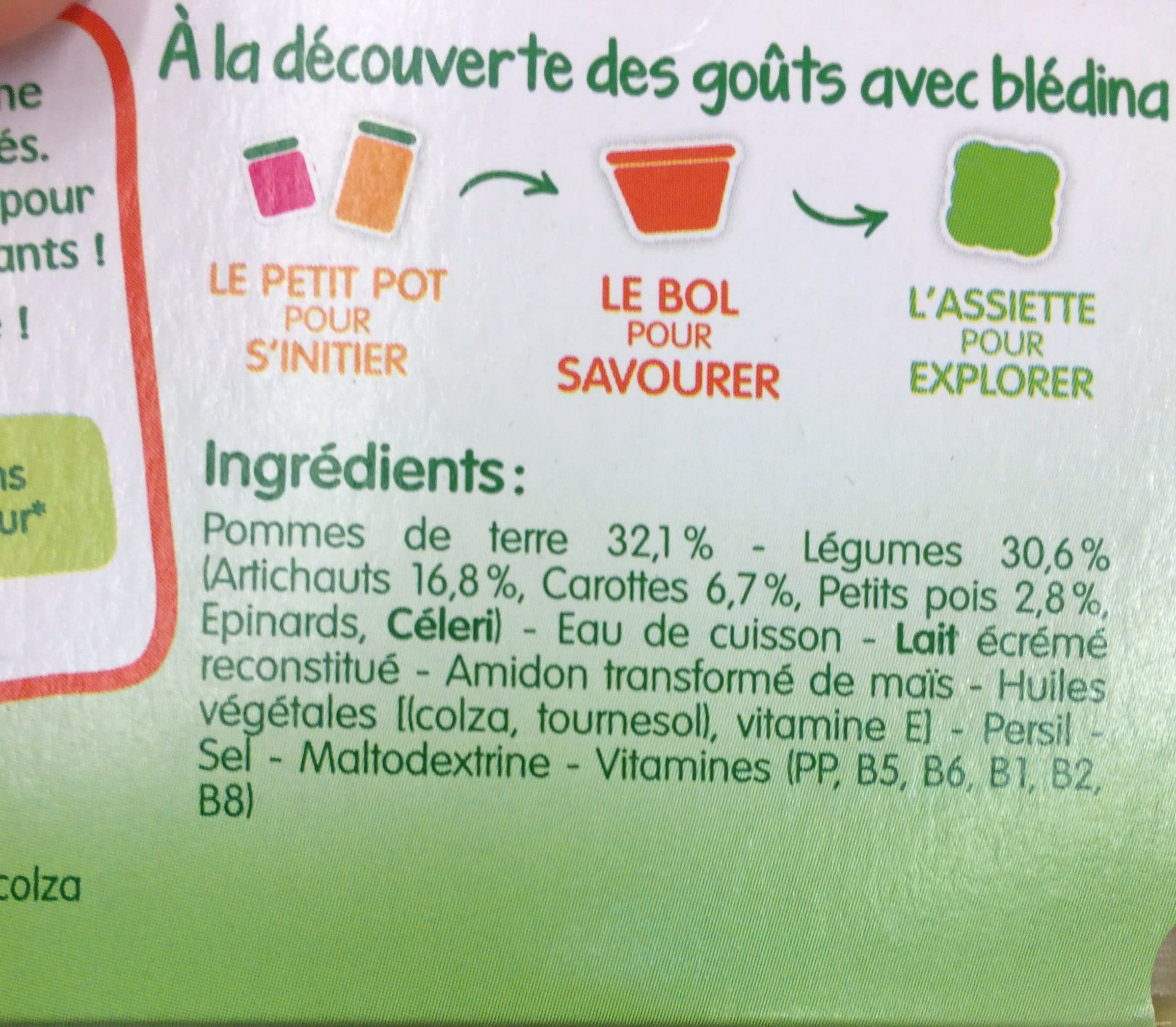 Bledina IDEES DE MAMAN BOLS 2x200g Purée d'Artichauts et Petits légumes Dès 8 mois packshot