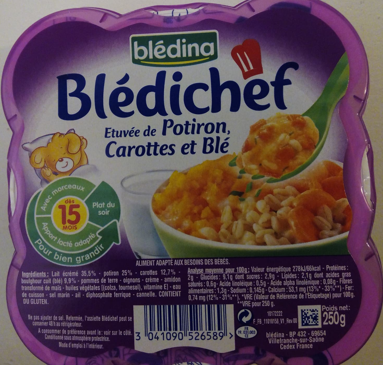 Blédina Blédichef Etuvée de Potiron, Carottes et Blé packshot