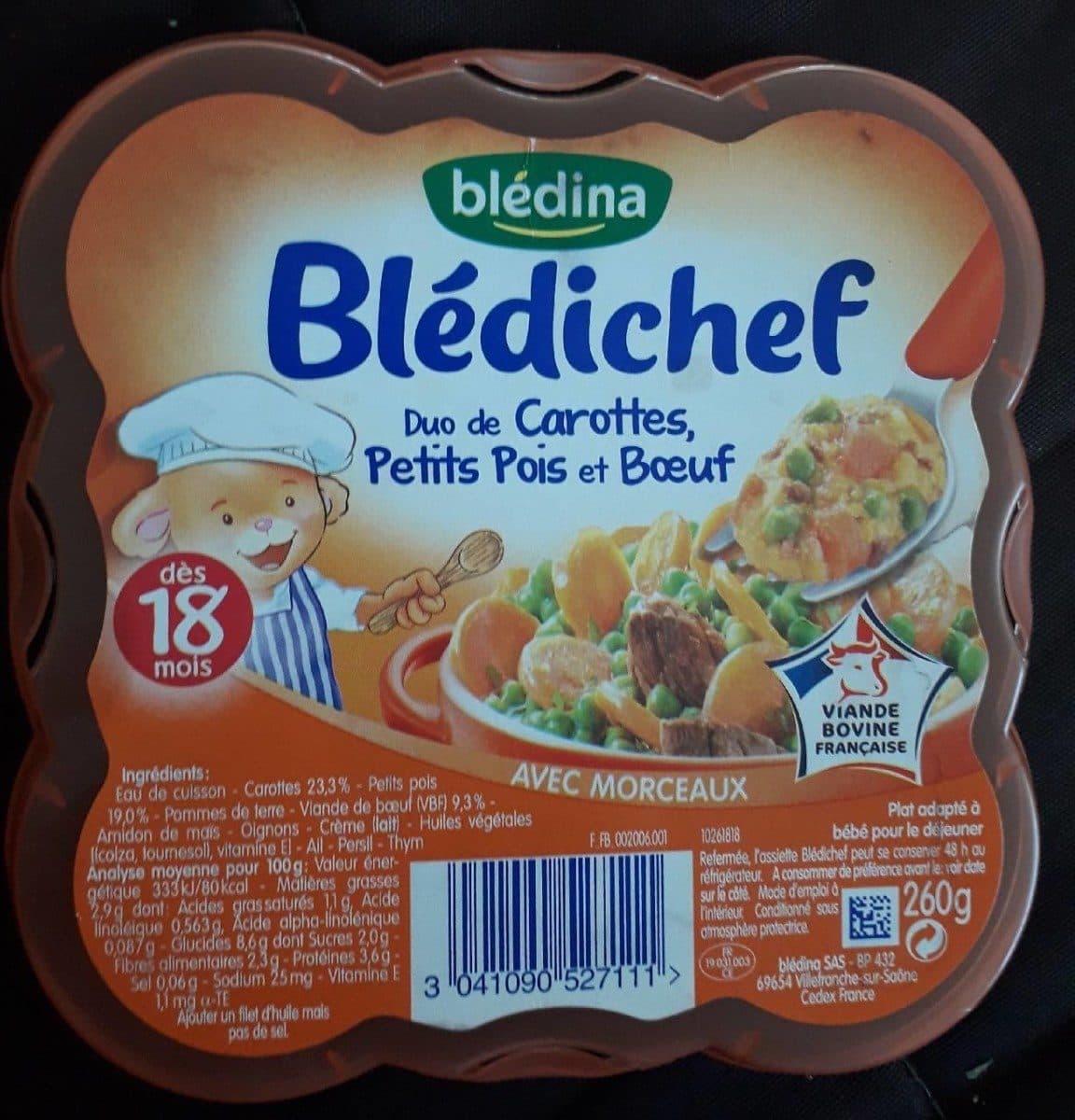 Blédichef Duo de Carottes, Petits Pois et Boeuf packshot