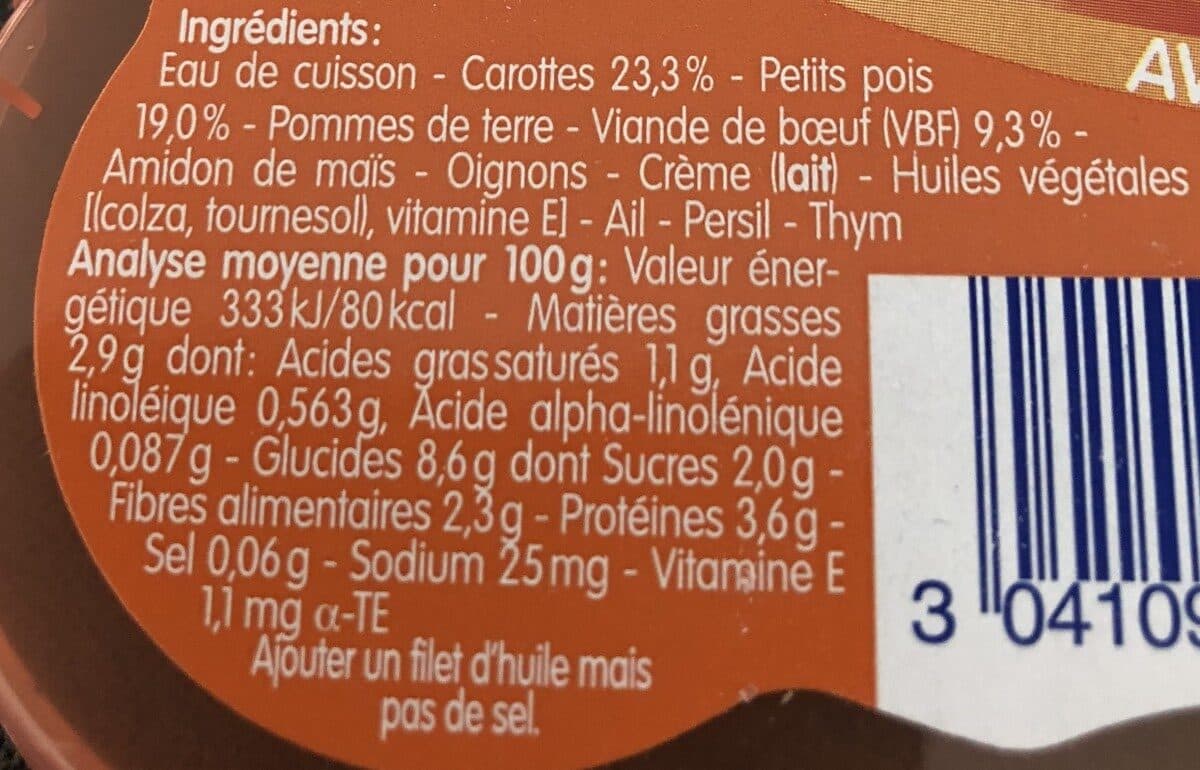 Blédichef Duo de Carottes, Petits Pois et Boeuf packshot