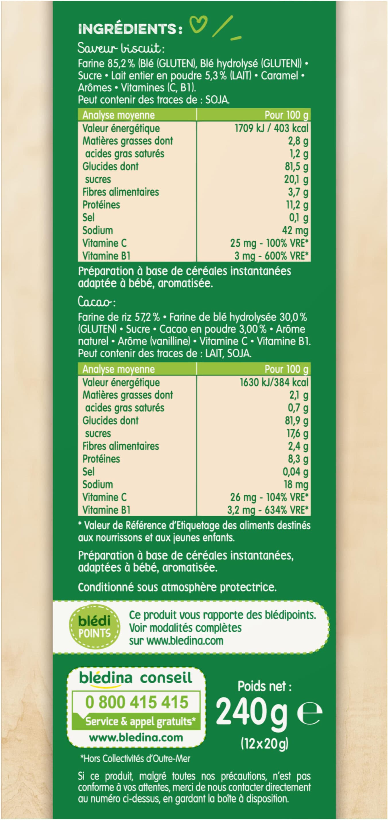 Bledine BLEDINE DOSETTES 12x20g Saveur Biscuitée / Cacao Dès 6 mois packshot