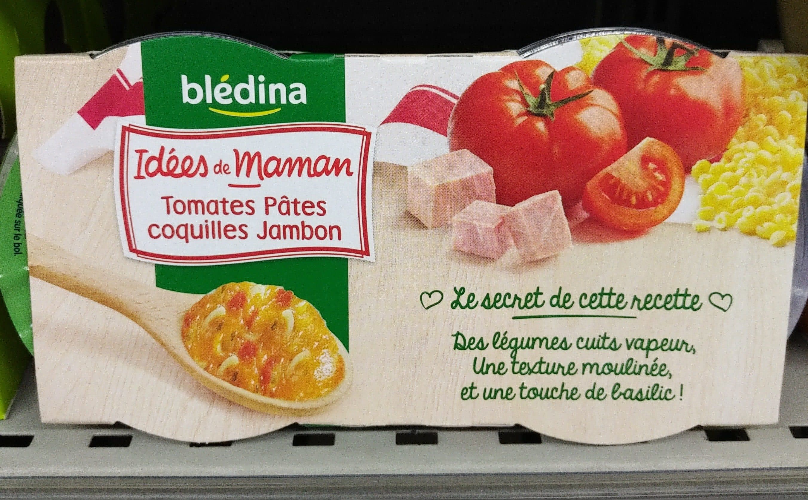 Blédina IDEES DE MAMAN BOLS Tomates Pâtes coquilles Jambon 2x200g Dès 12 Mois packshot