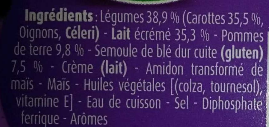 Blédichef Tendresse de semoule et son mouliné de carottes au lait packshot