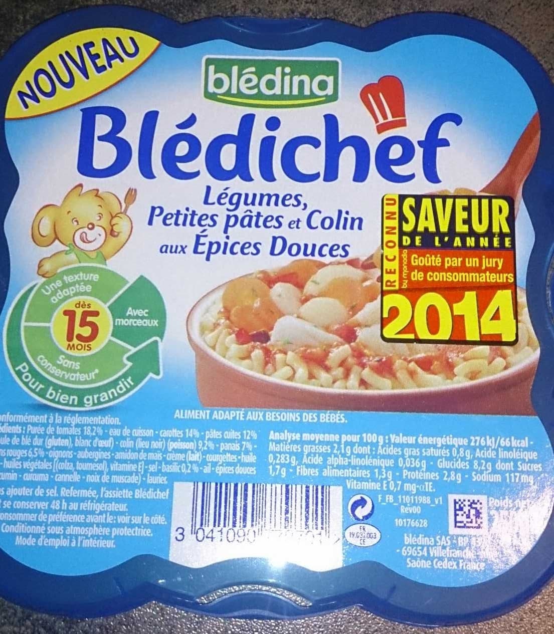 Blédina Blédichef Légumes, Petites pâtes et Colin aux épices douces packshot