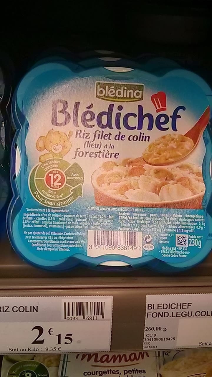 Blédichef Blédichef Riz filet de colin (lieu) à la forestière packshot