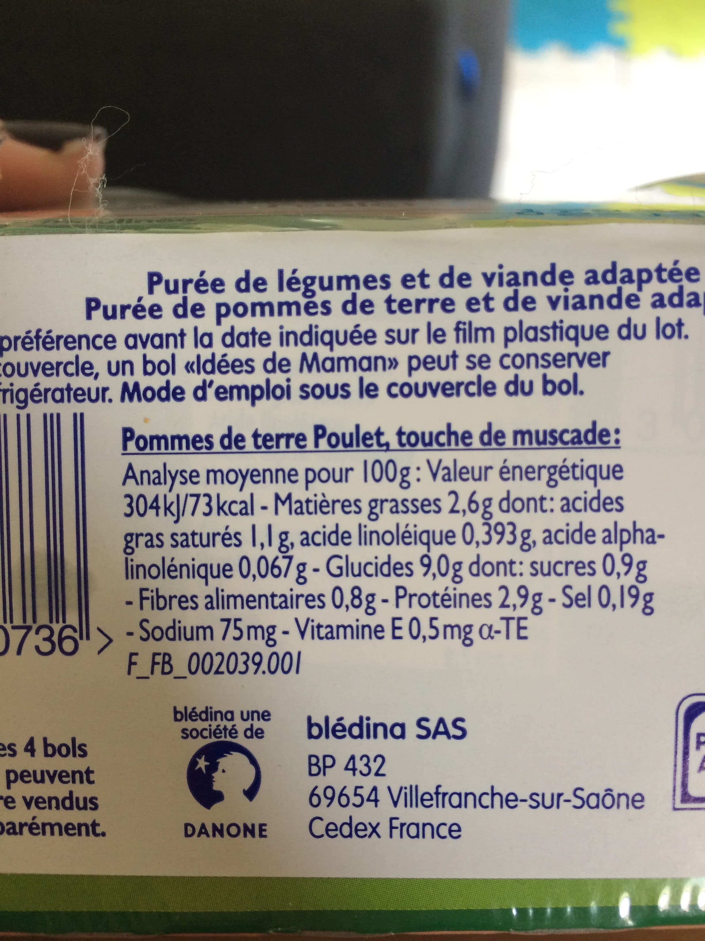 Bledina IDEES DE MAMAN BOLS 4x200g Pommes de terre Poulet / Légumes du potager Bœuf Dès 8 mois packshot