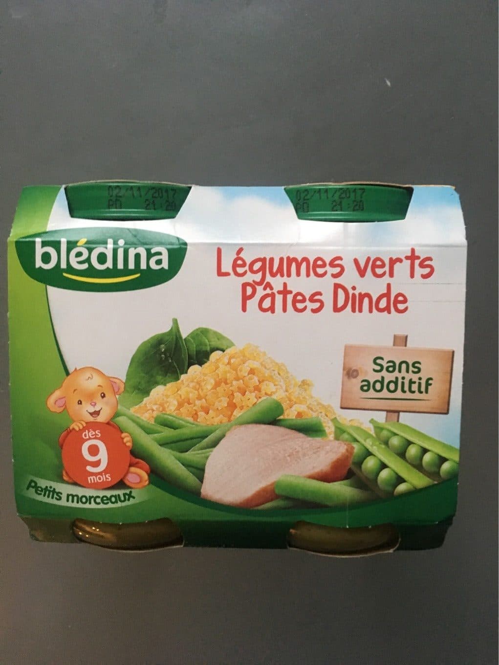 Bledina Légumes verts pâtes dinde dès 9 mois, 2x200g packshot
