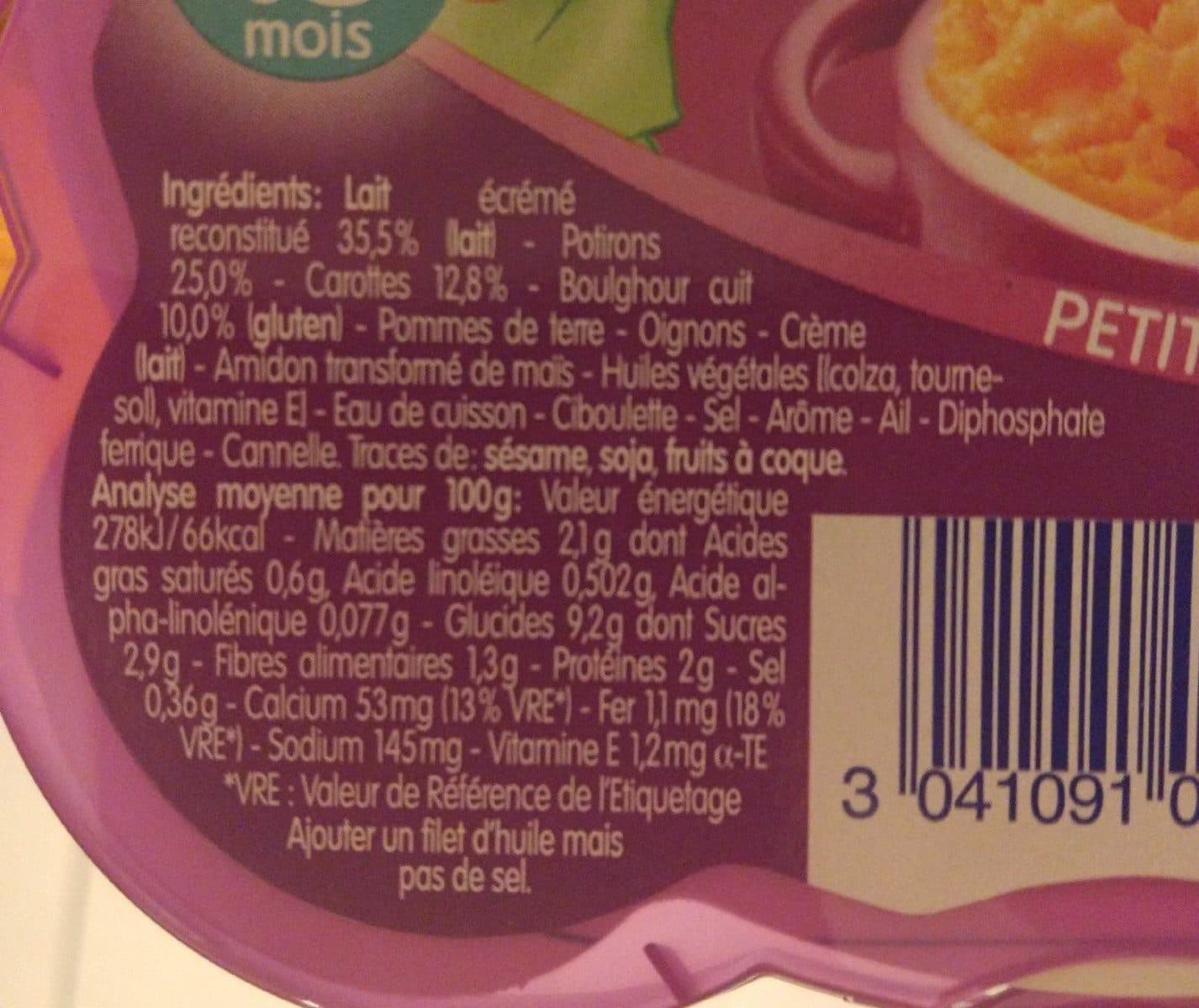 Blédichef Etuvée de potirons carottes et boulghour, dès 15 mois packshot