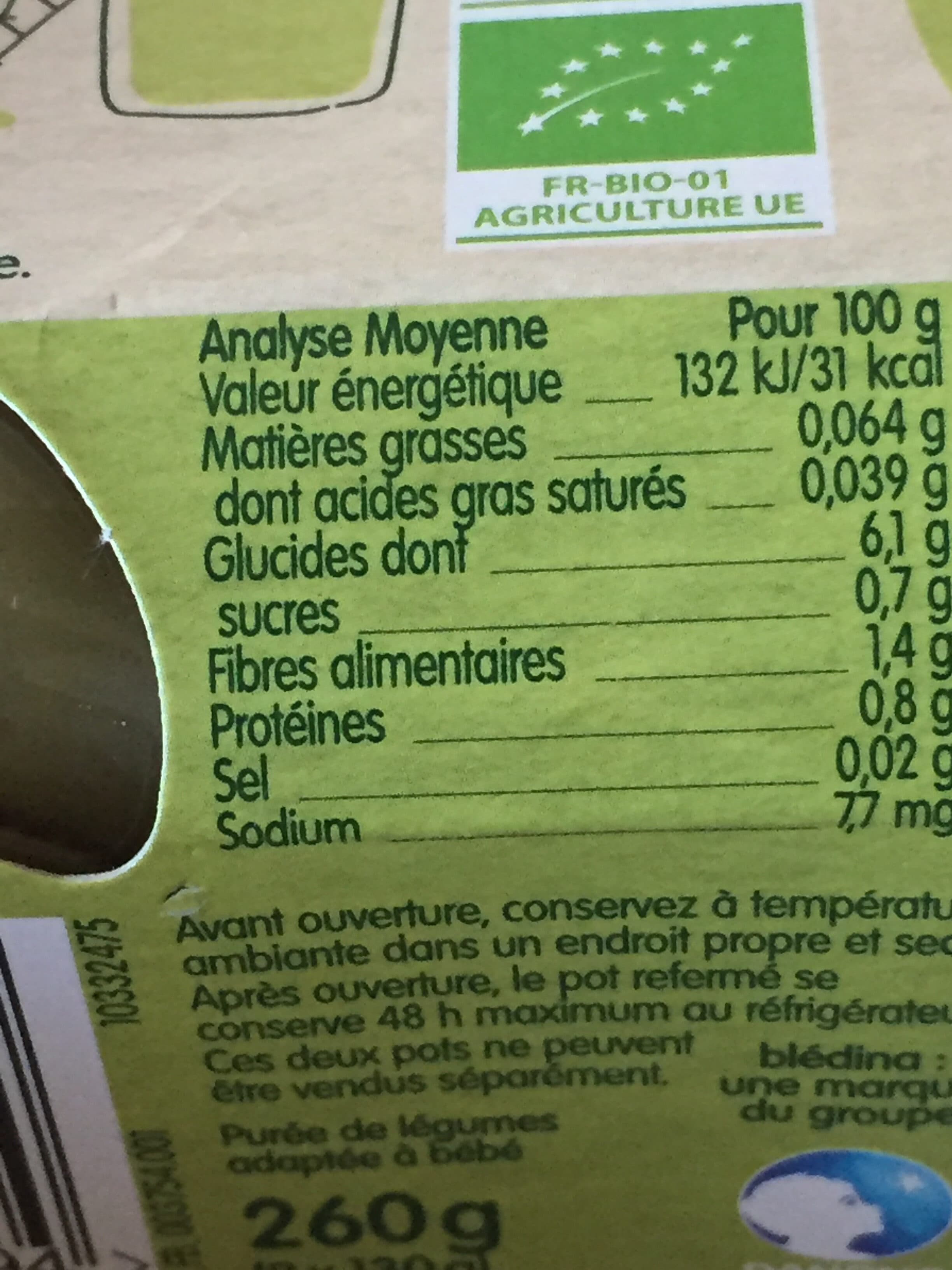 Blédina BLEDINA LES RECOLTES BIO Haricots Verts Pommes de Terre 2x130g Dès 4/6 Mois packshot
