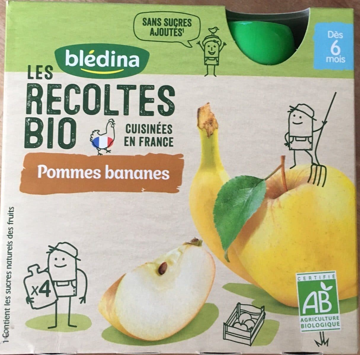 Blédina LES RECOLTES BIO Gourde Pommes Bananes 4x90g Dès 6 mois packshot