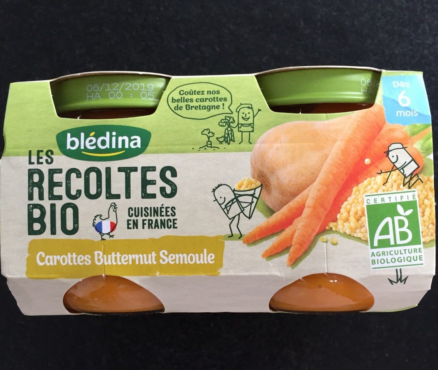 Blédina BLEDINA LES RECOLTES BIO Carottes Butternut Semoule 2x130g Dès 6 Mois packshot