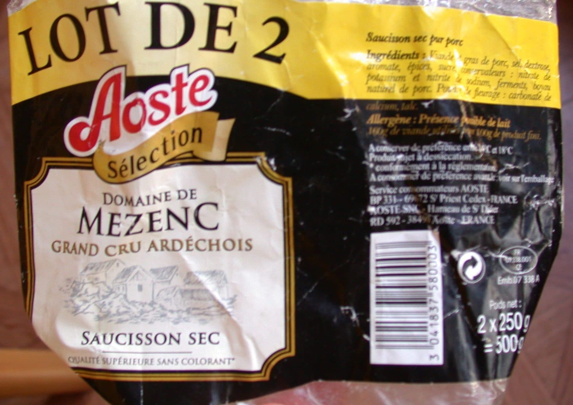 AOSTE LOT de 2 saucissons secs Aoste Grand cru Ardéchois packshot
