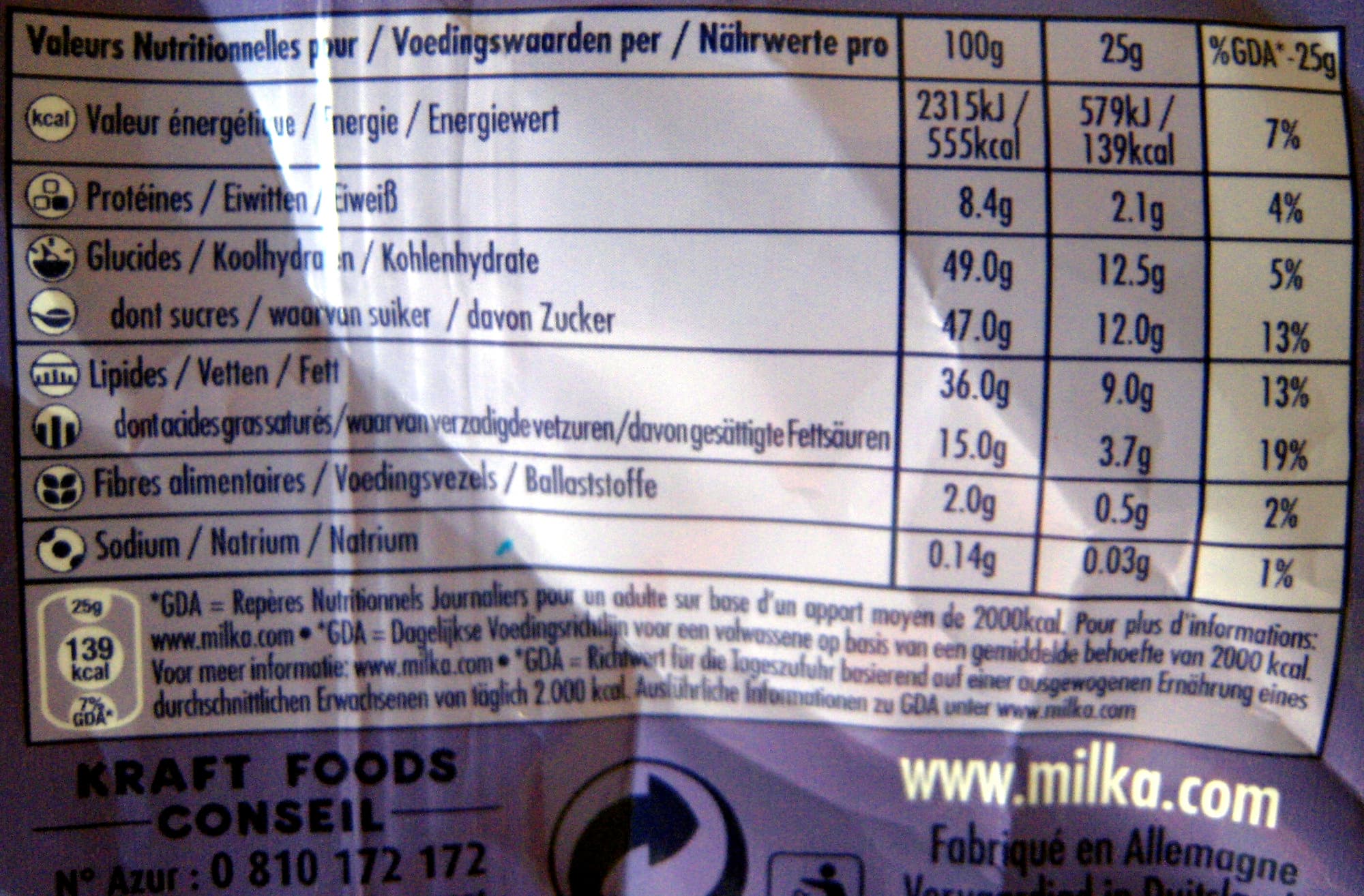 Kraft Foods Chocolat Noisettes entières packshot