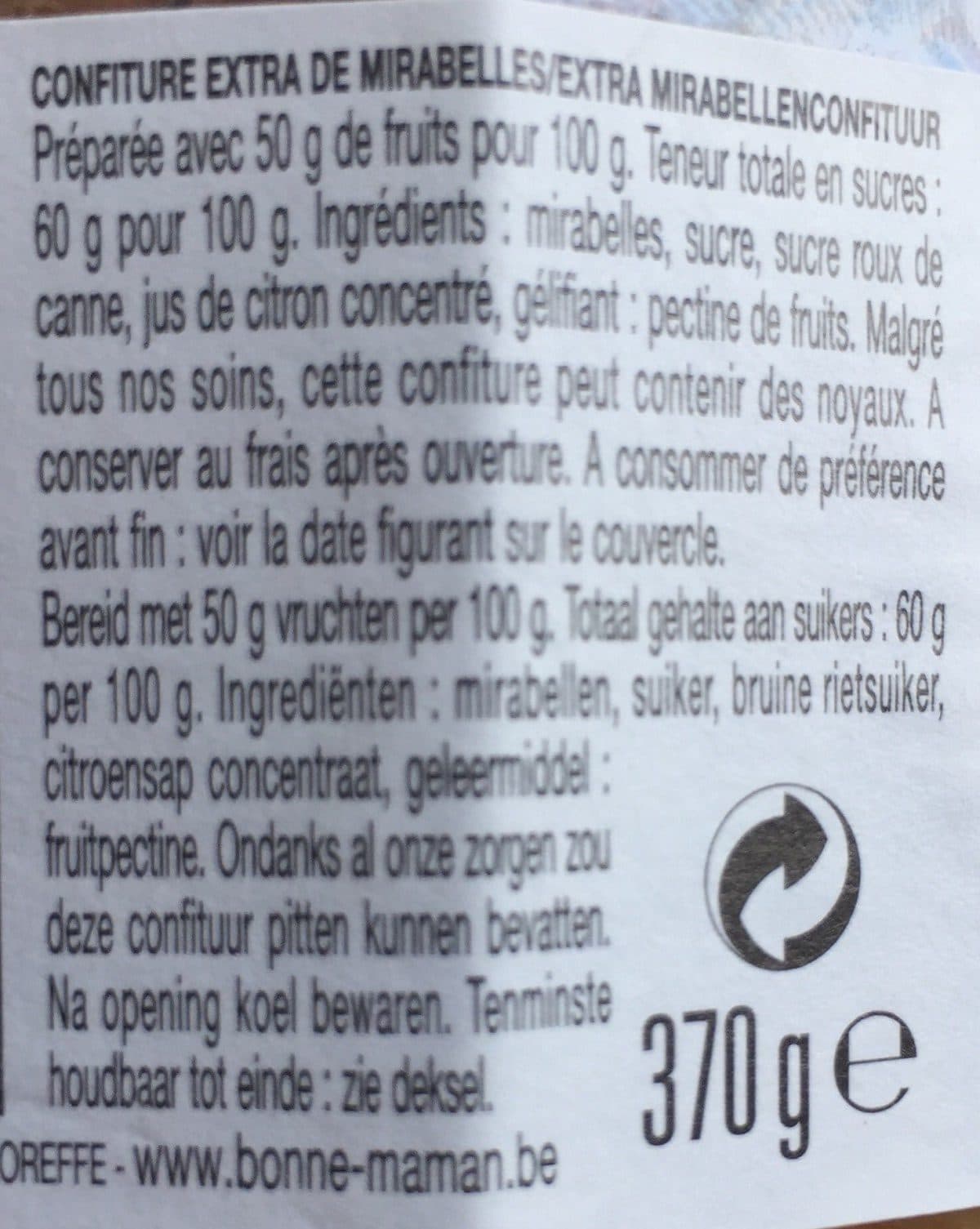 Bonne maman Confiture mirabelles packshot