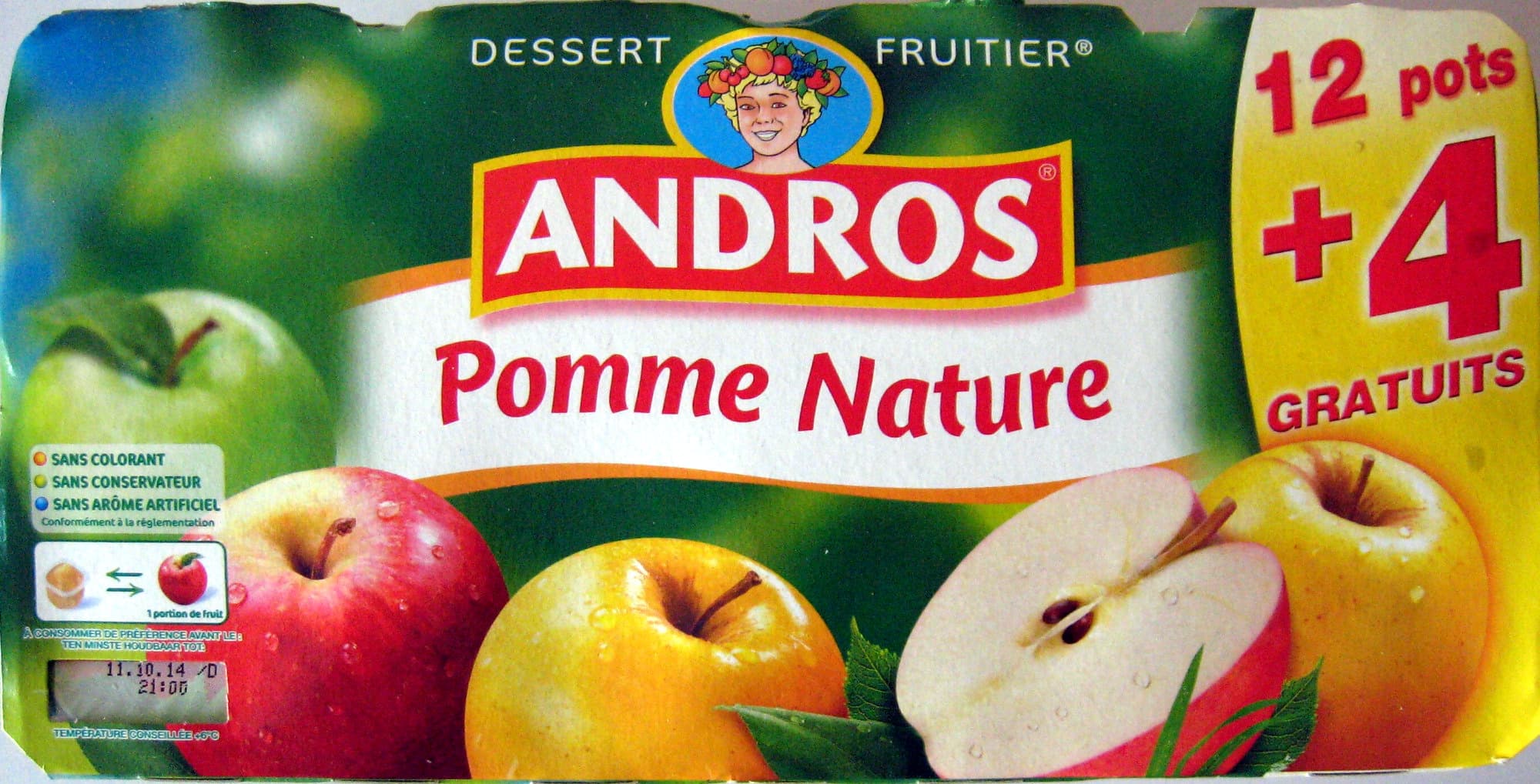 Andros Dessert Fruitier® Pomme Nature (12 pots + 4 Gratuits) 1,6 kg - Andros packshot