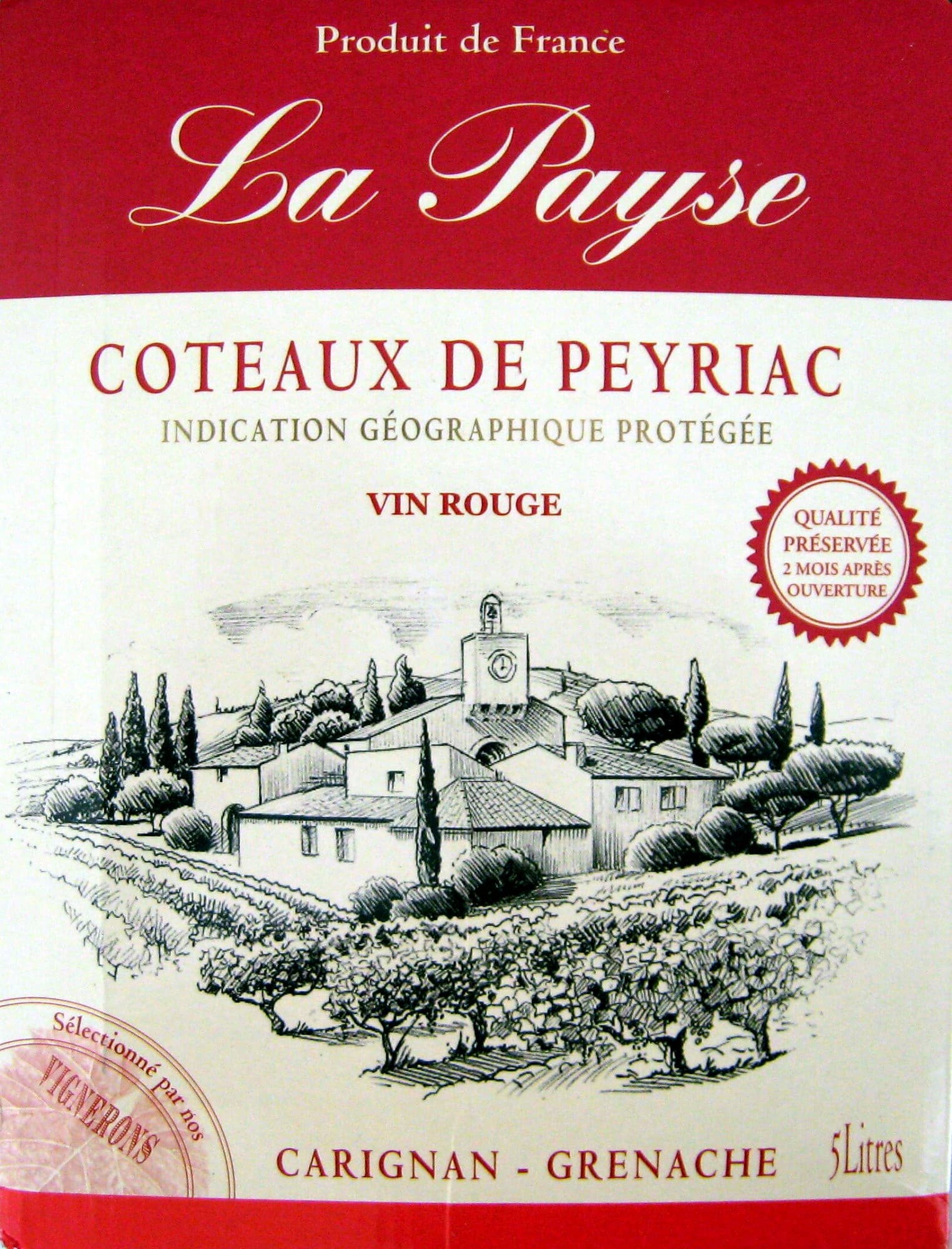 Côteaux de Peyriac Vin rouge Carignan-Grenache La Payse Côteaux de Peyriac 5L packshot