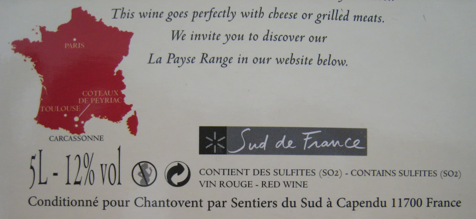 Côteaux de Peyriac Vin rouge Carignan-Grenache La Payse Côteaux de Peyriac 5L packshot