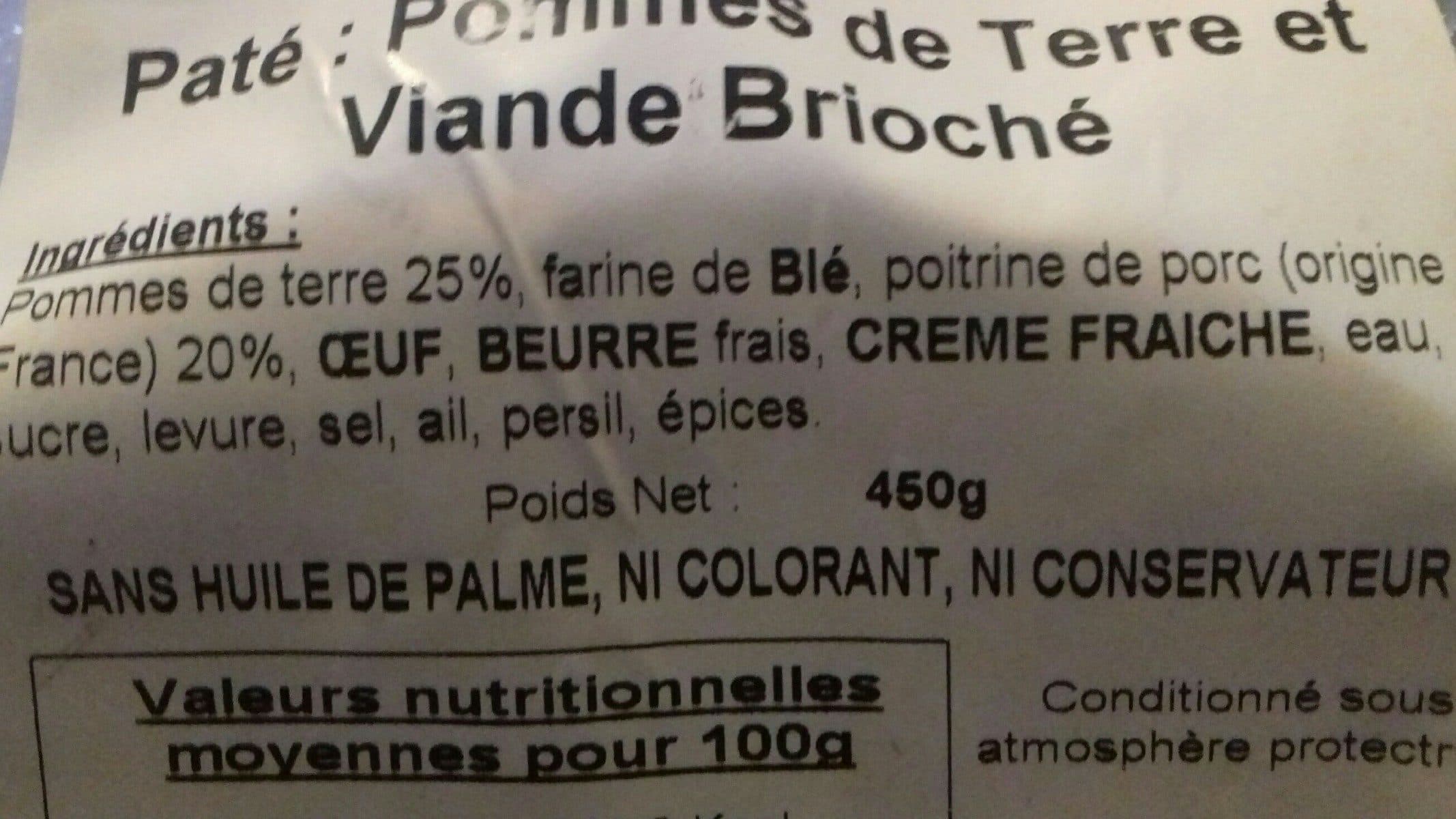 Open Food Facts Pâté pommes de terre et viande brioché packshot