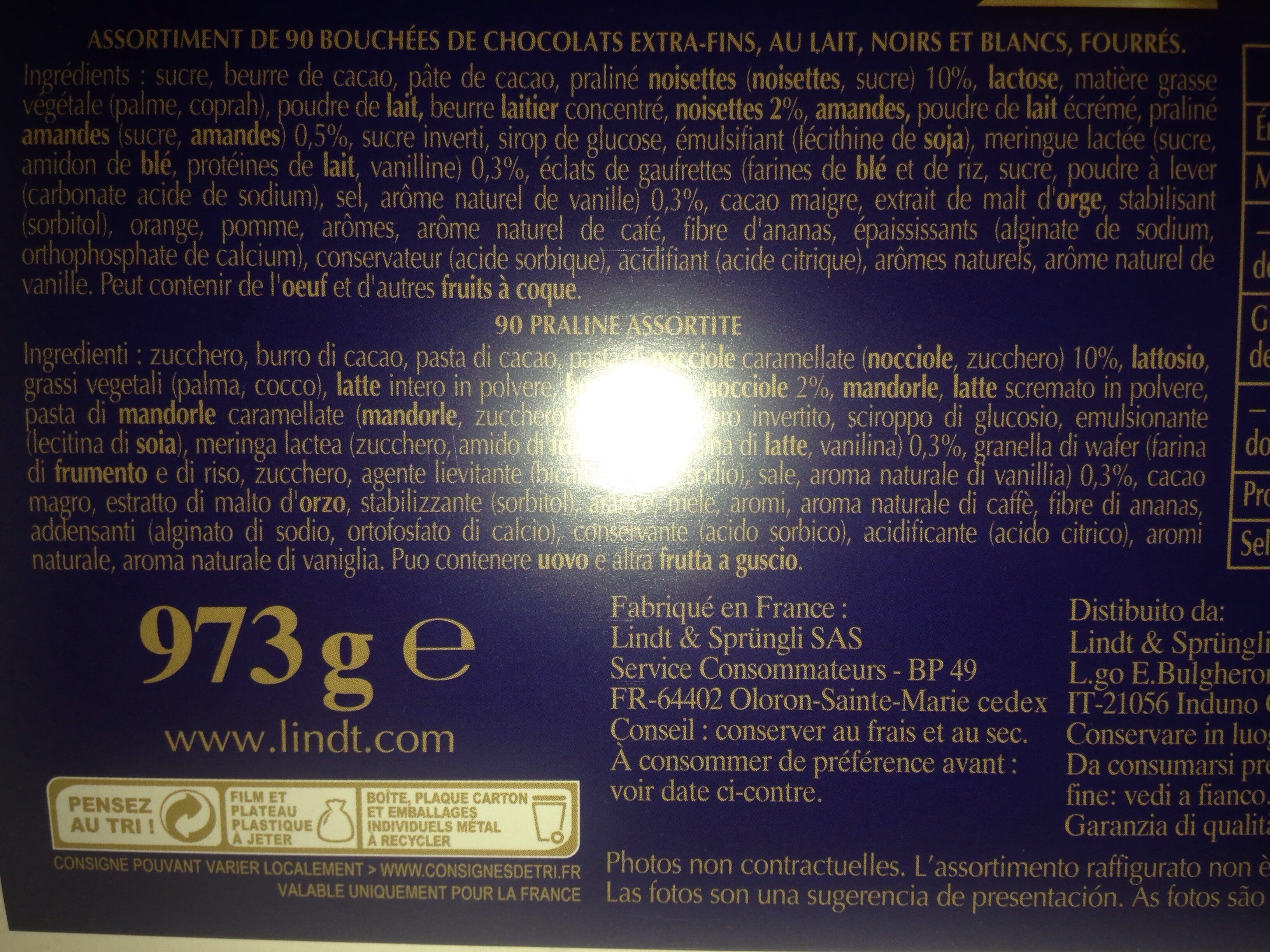 Lindt & Sprungli Assortiment de chocolats Champs Elysées 973 g packshot