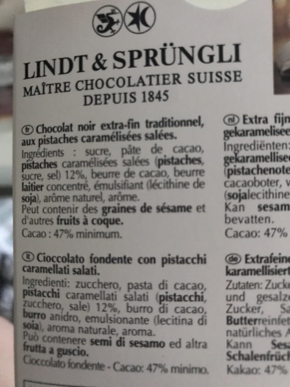 Lindt Excellence Pistache Grillée packshot