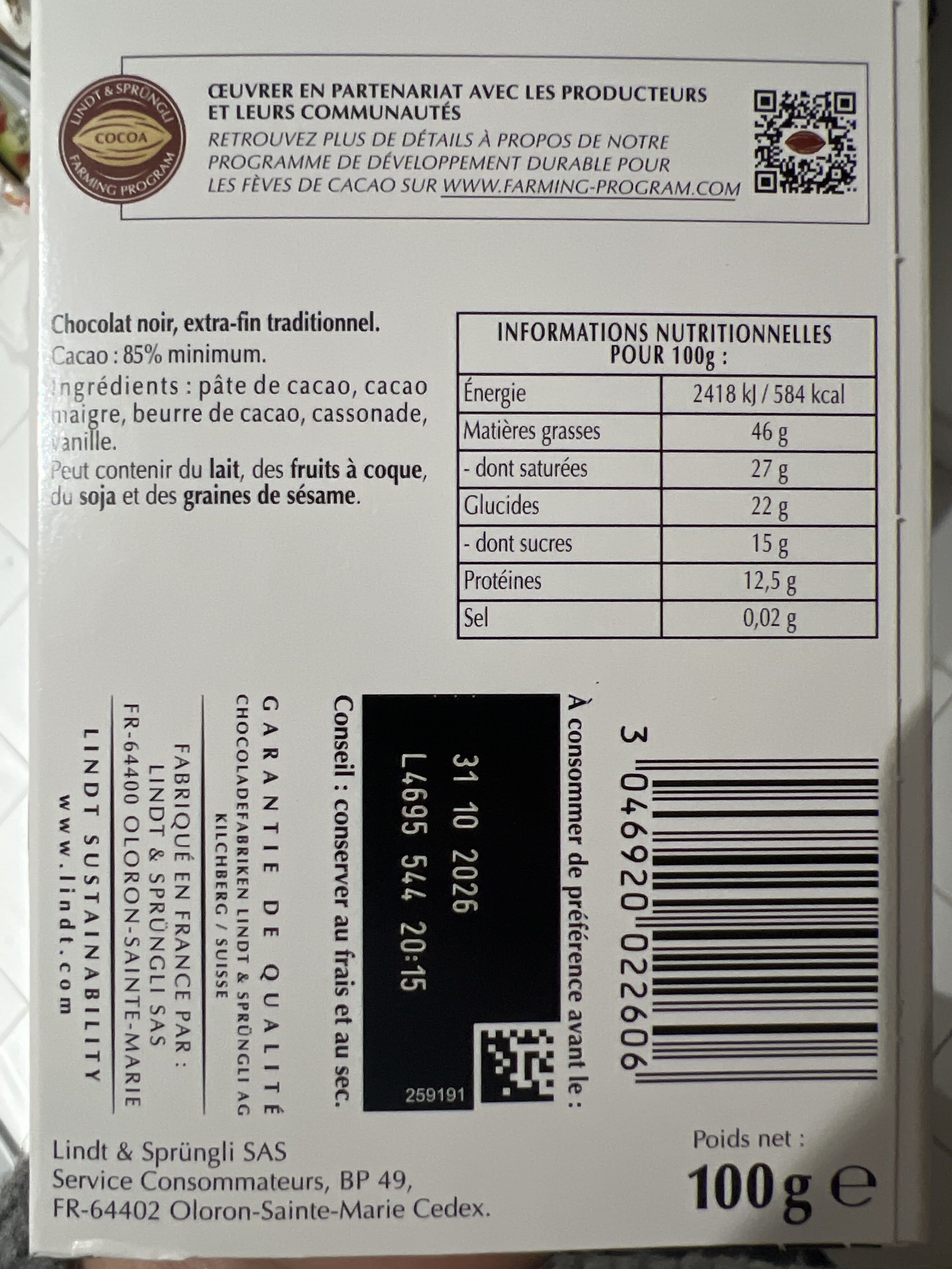 Lindt Excellence 85% cacao packshot