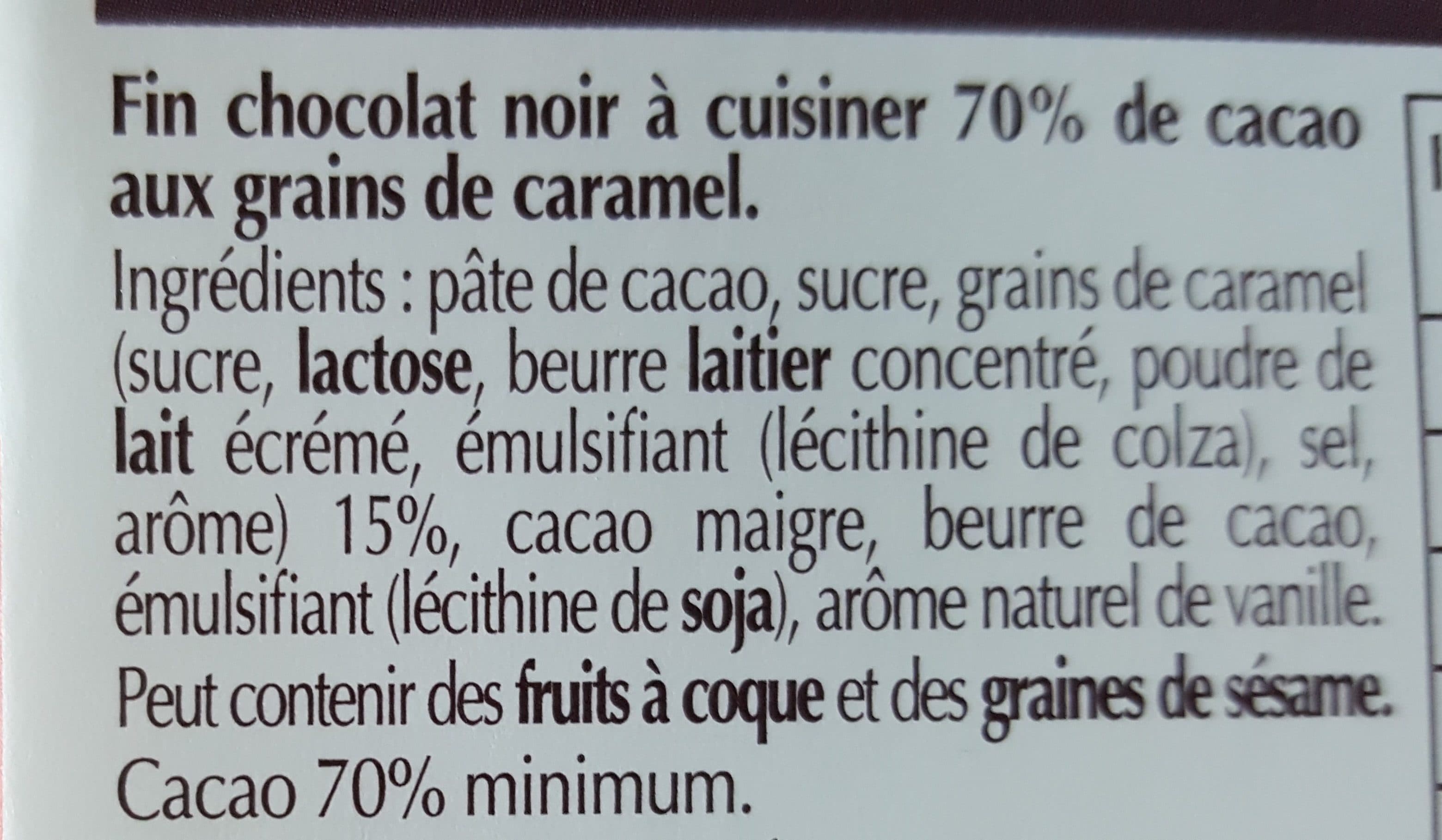 Lindt Lindt à cuisiner 70% cacao - Éclats de caramel packshot