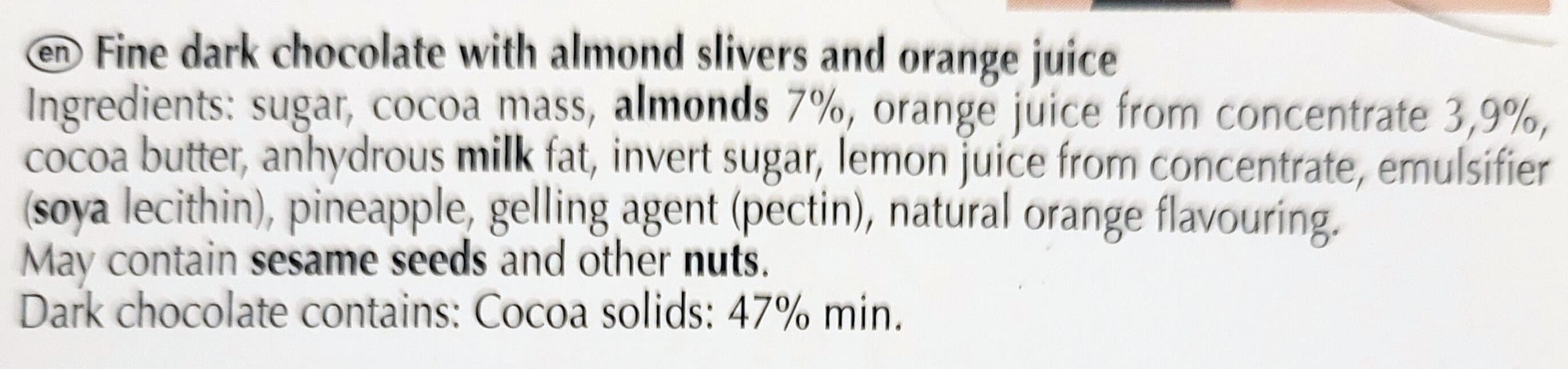 Lindt INTENSE ORANGE DARK CHOCOLATE With almond slivers packshot