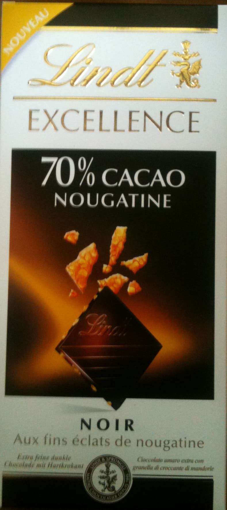 Lindt Excellence 70% cacao nougatine packshot