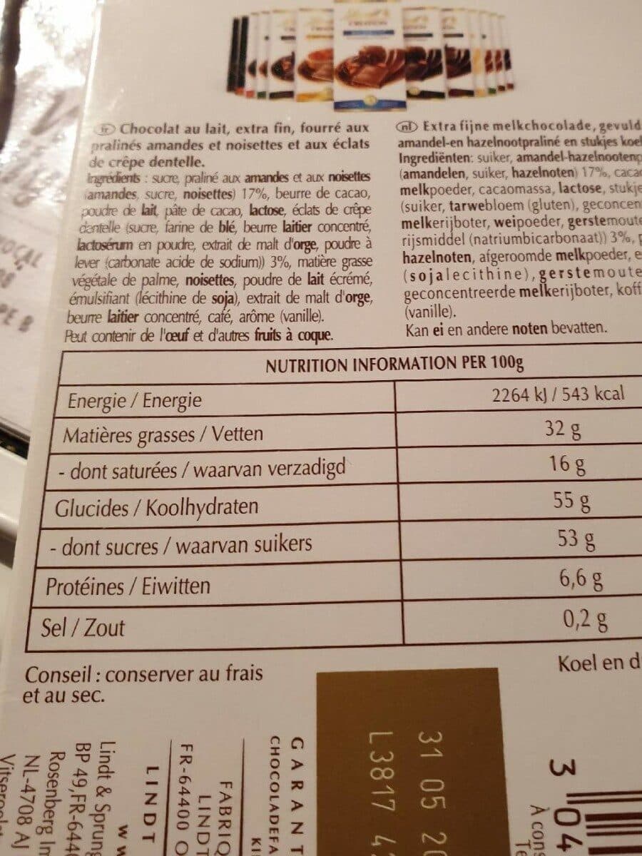 Lindt Création - Praliné Feuilleté aux éclats de crêpe dentelle packshot