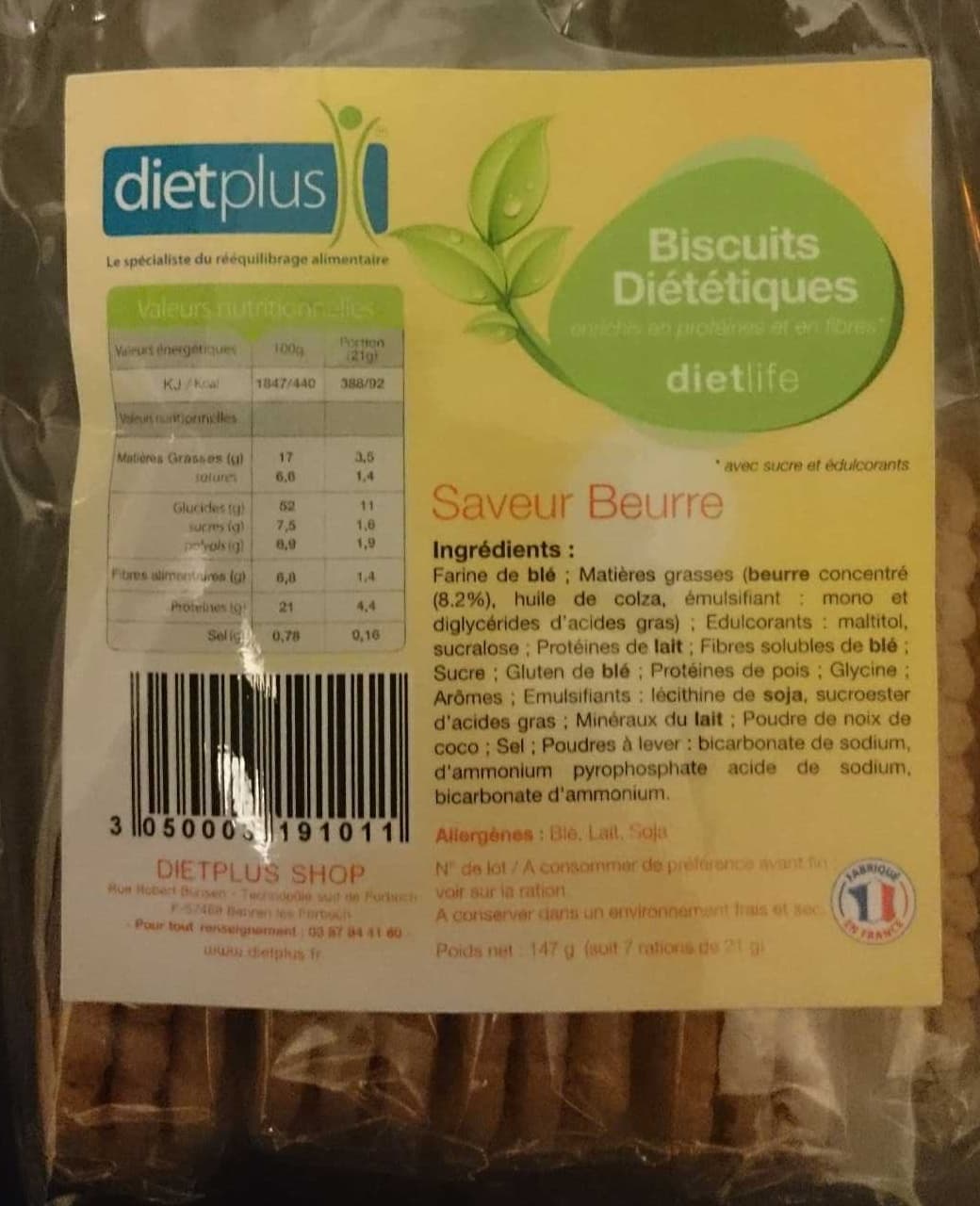 DIET PLUS Biscuits diététiques saveur beurre packshot
