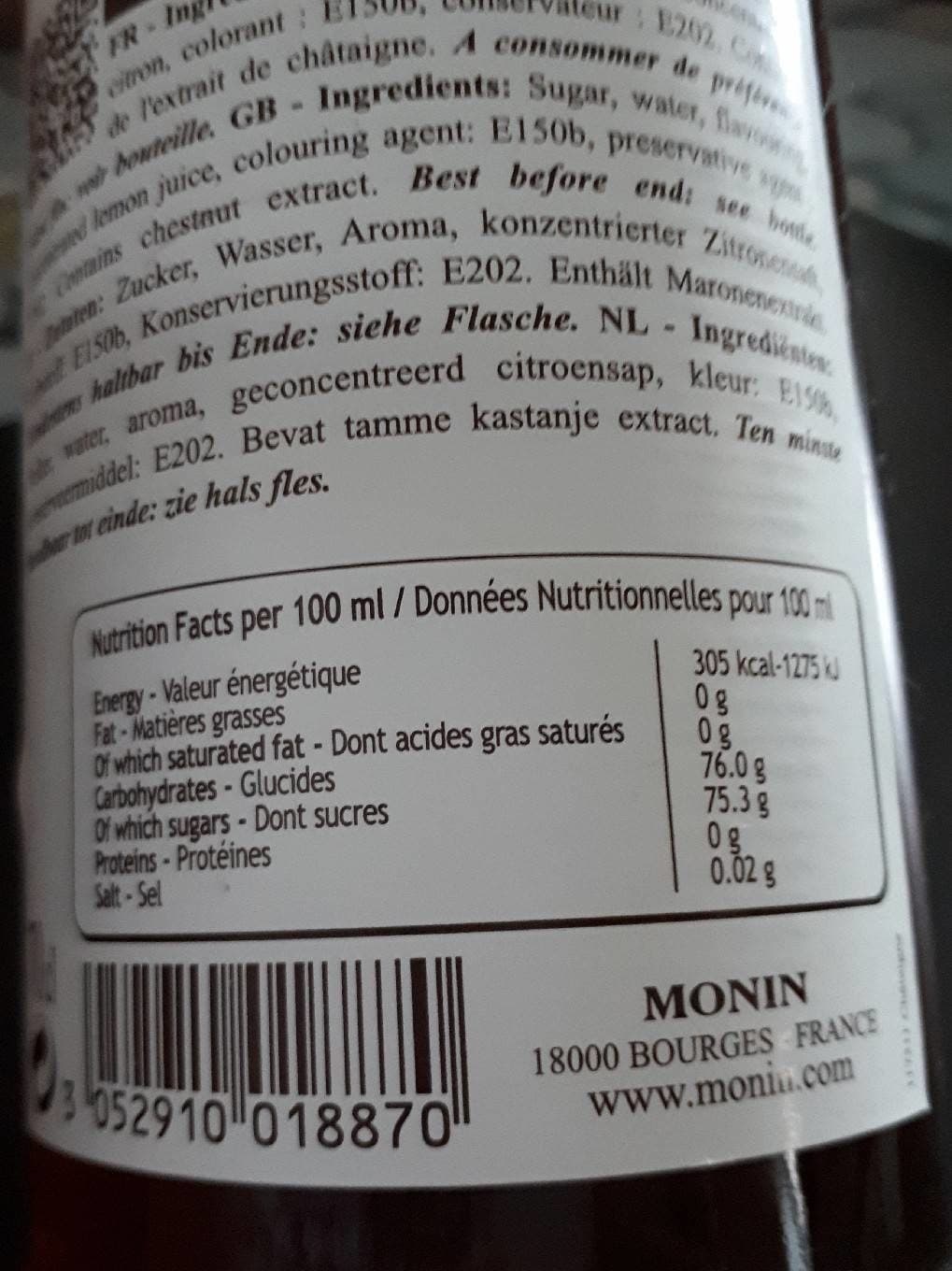 Monin Sirop de Châtaigne packshot