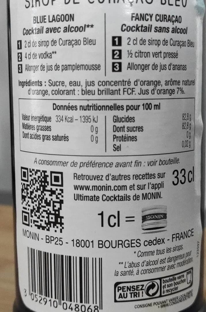 Monin Sirop Monin curaçao bleu packshot
