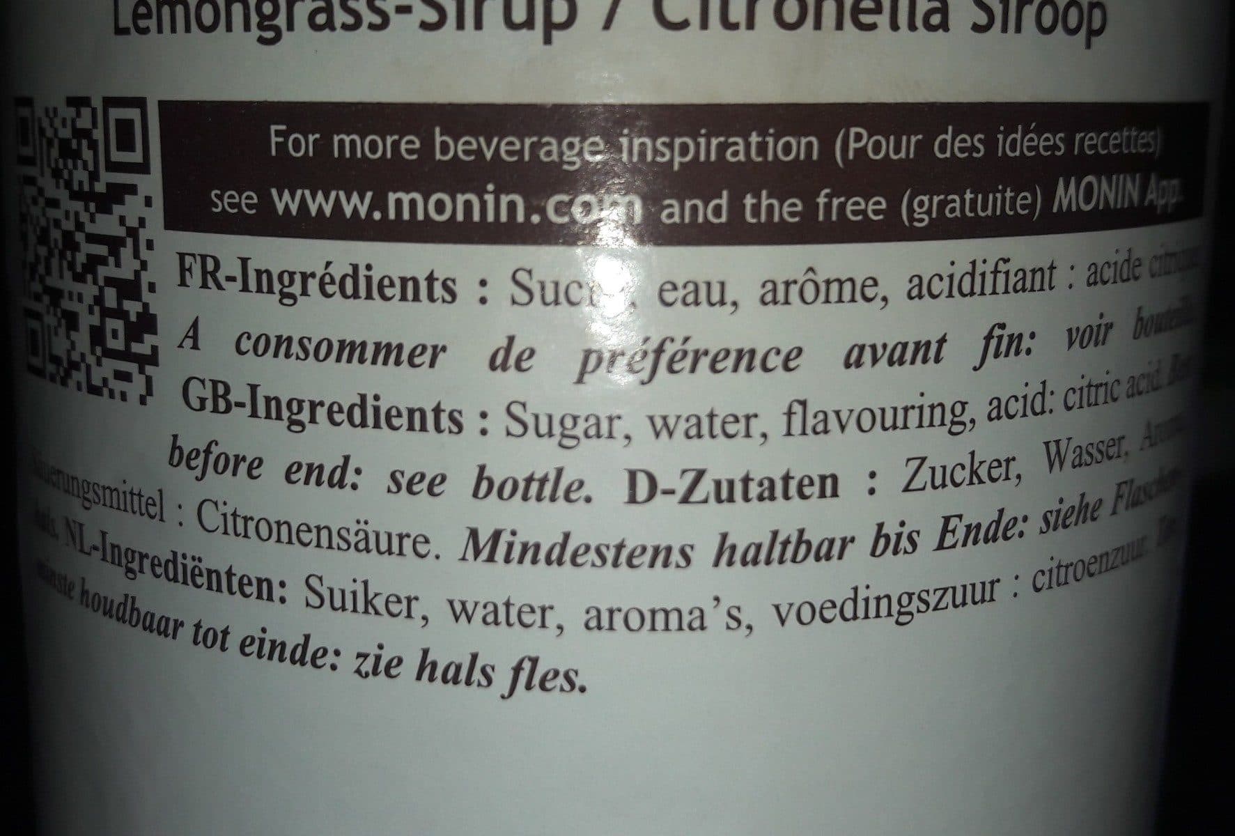 Monin Professionele Siroop Lemongrass, Fles 700 ML packshot