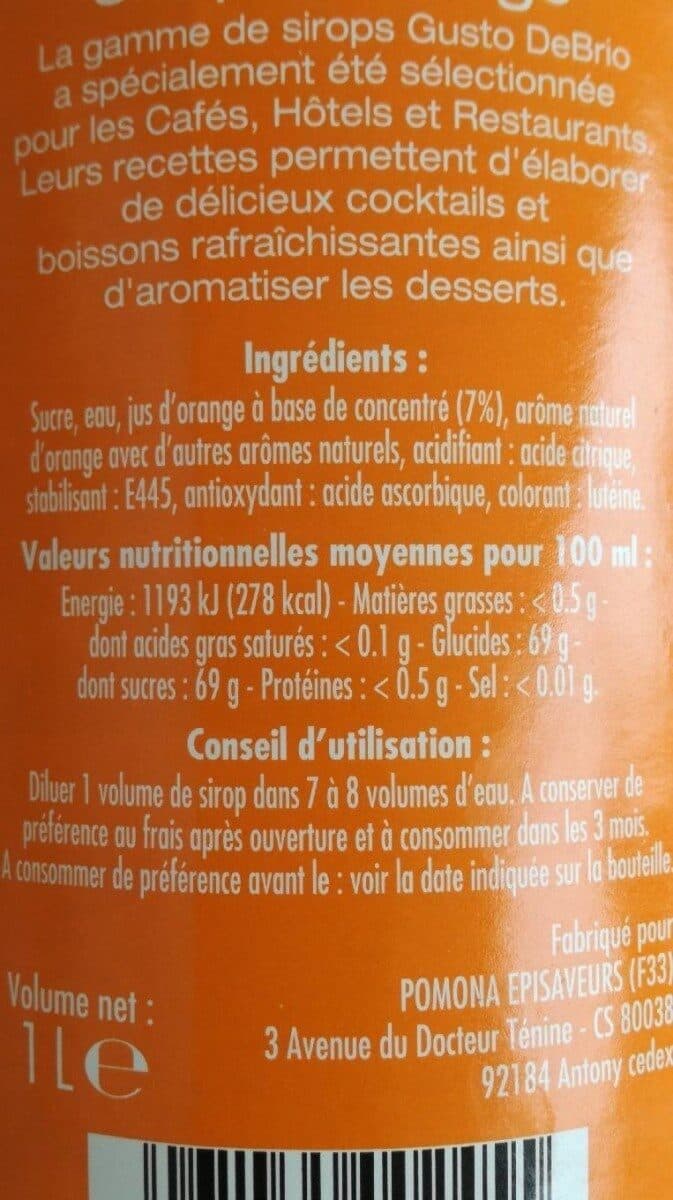 Gusto DeBrio Sirop d'orange packshot