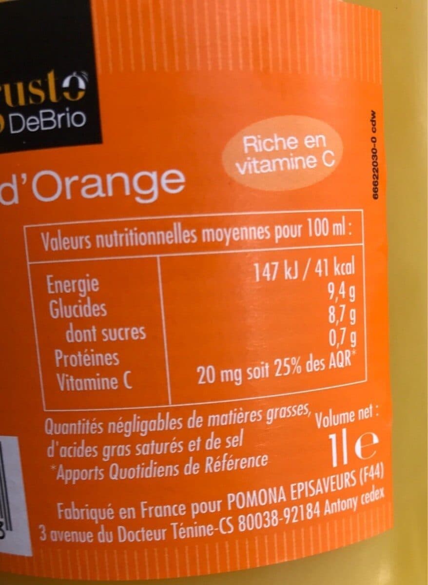 Gusto DeBrio Pur jus d'Orange packshot