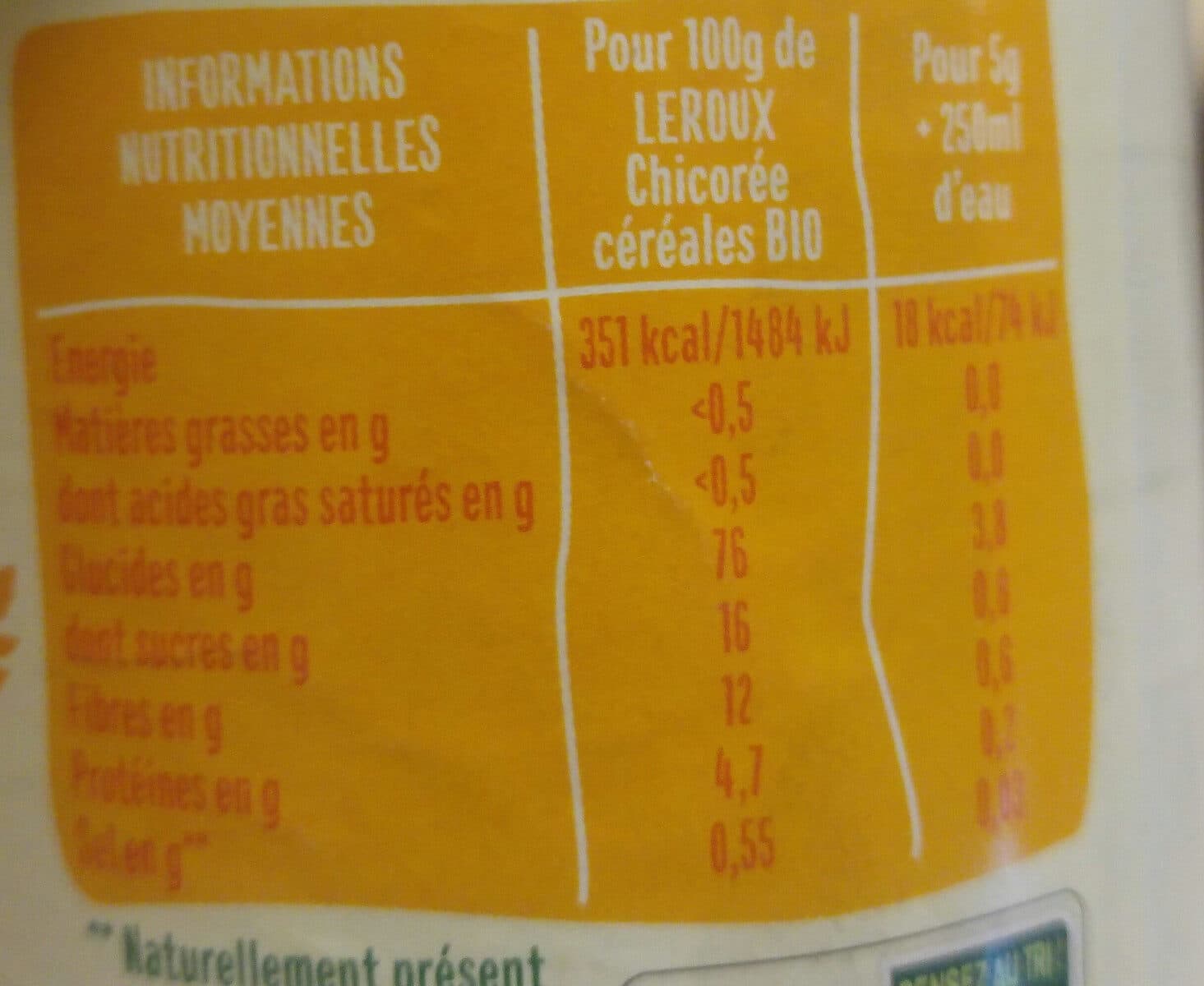 Leroux Chicoree soluble bio cereales 100g packshot