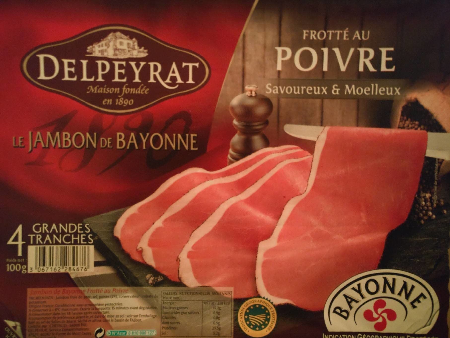 Delpeyrat Delpeyrat Jambon bayonne frotte au poivre 4 tranches packshot