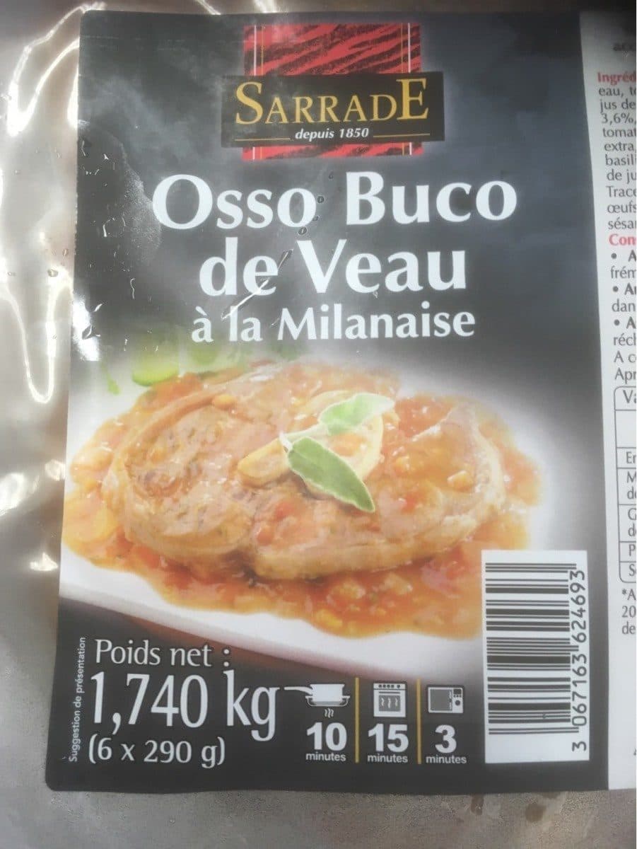 Sarrade Osso Buco de veau a la milanaise packshot