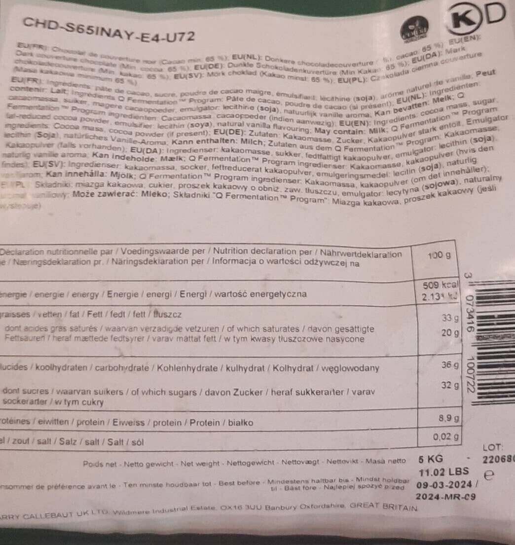 Cacao Barry Chocolat De Couverture Noir 65% En Pistoles Inaya packshot
