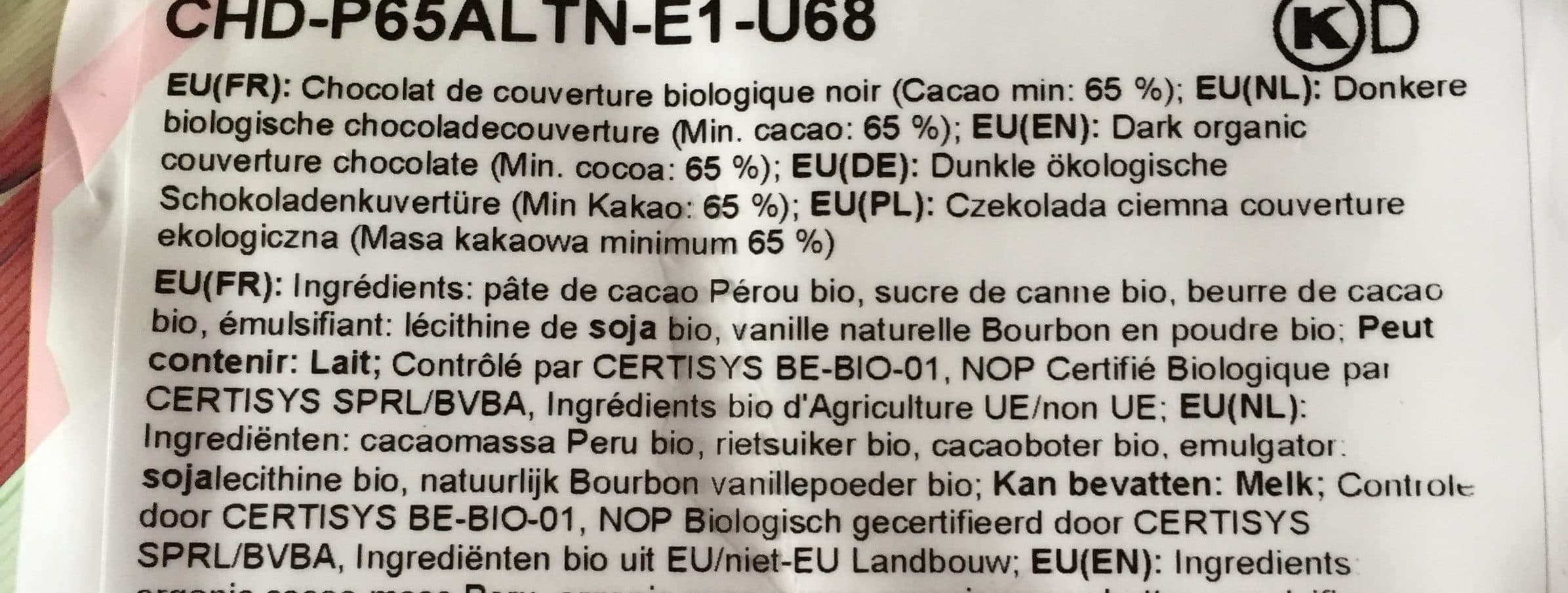Cacao barry Pistoles Alto El Sol Bio (noir, Cacao 65%) Boite 1KG packshot