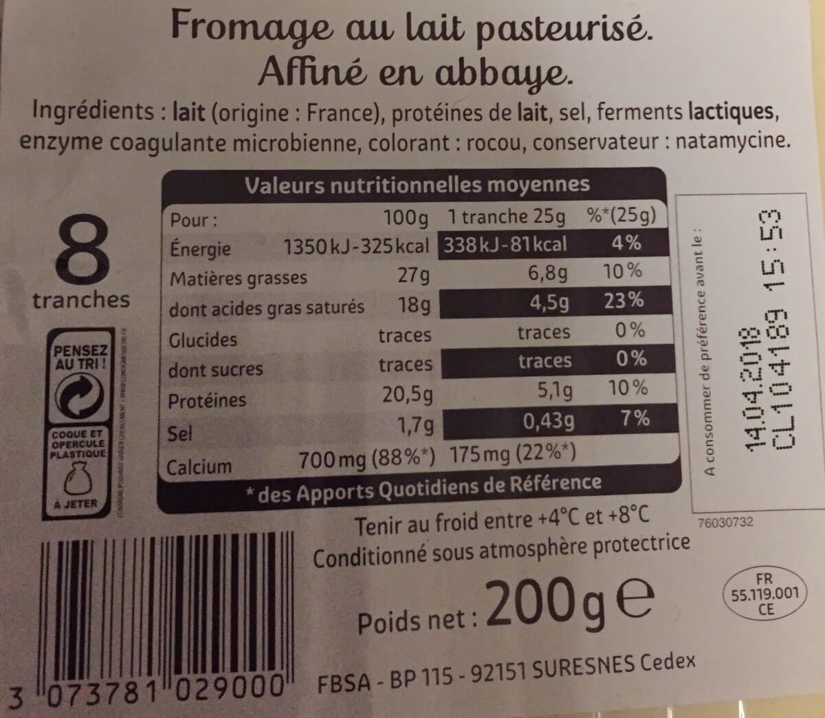 Open Food Facts Fromage au Lait Pasteurisé Affiné en Abbaye packshot