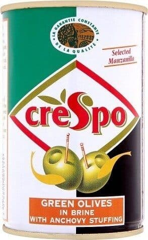 Crespo Green Olives in Brine with Anchovy Stuffing packshot