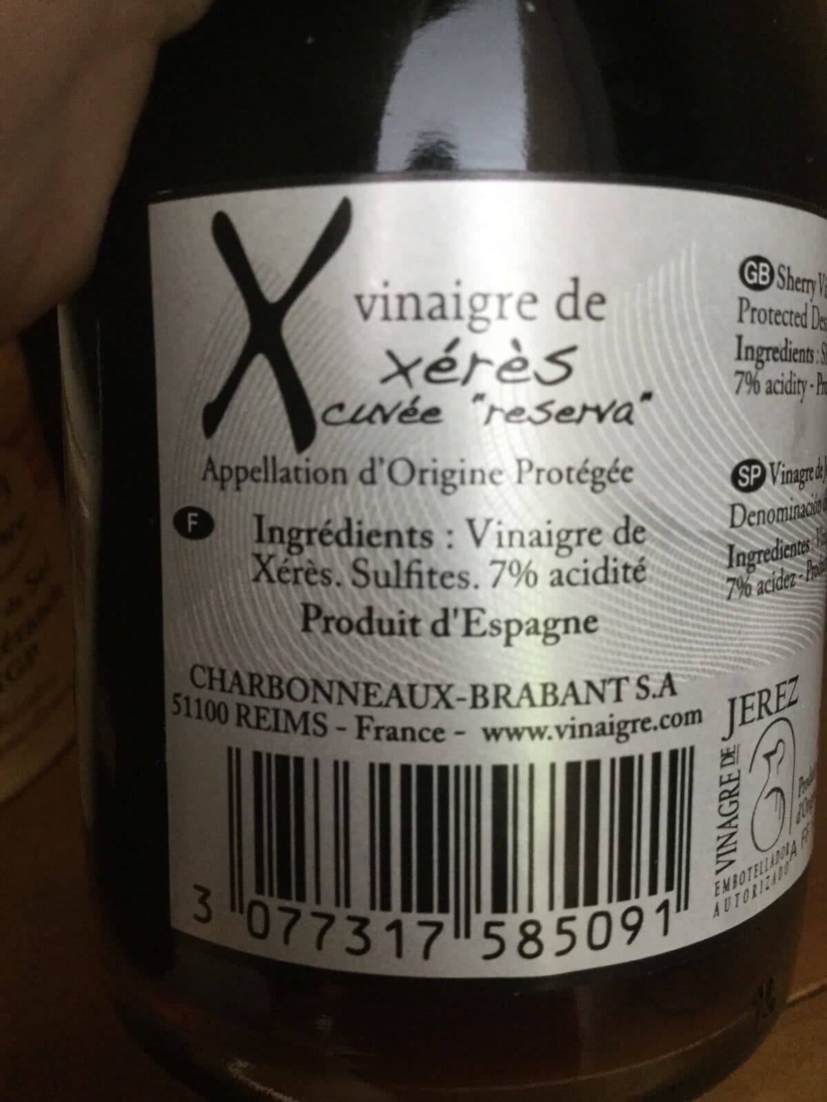 Open Food Facts Vinaigre de xérès packshot