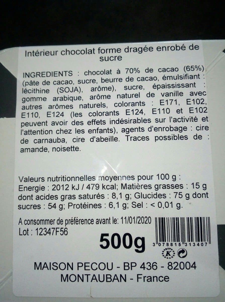 Open Food Facts Dragée chocolat 70% cacao mandarine packshot