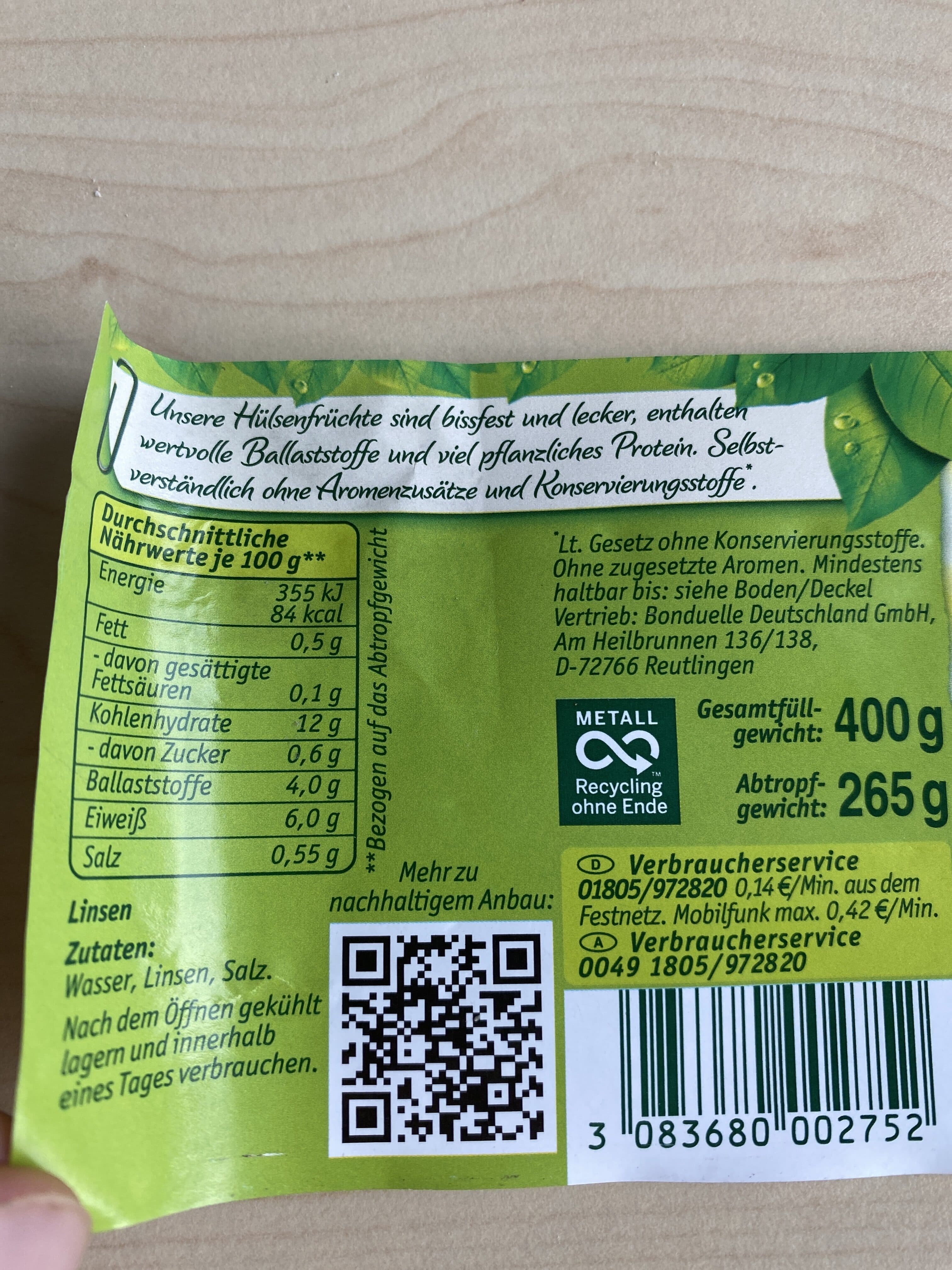 Bonduelle Linsen packshot