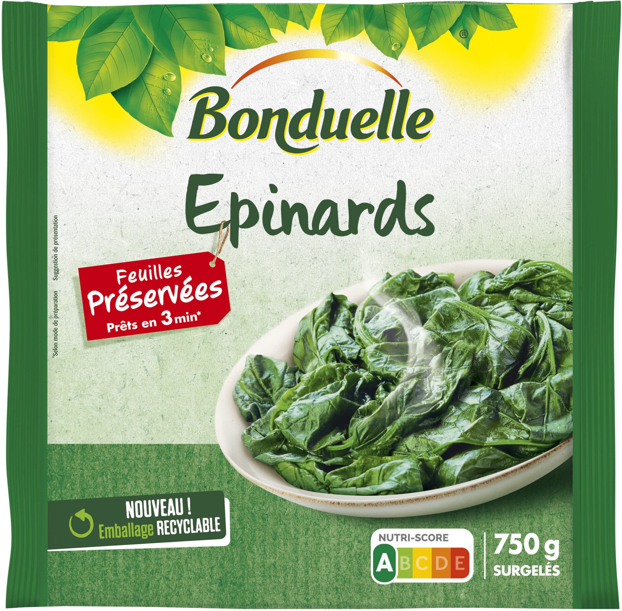 Bonduelle Epinards Feuilles Préservées 750g packshot