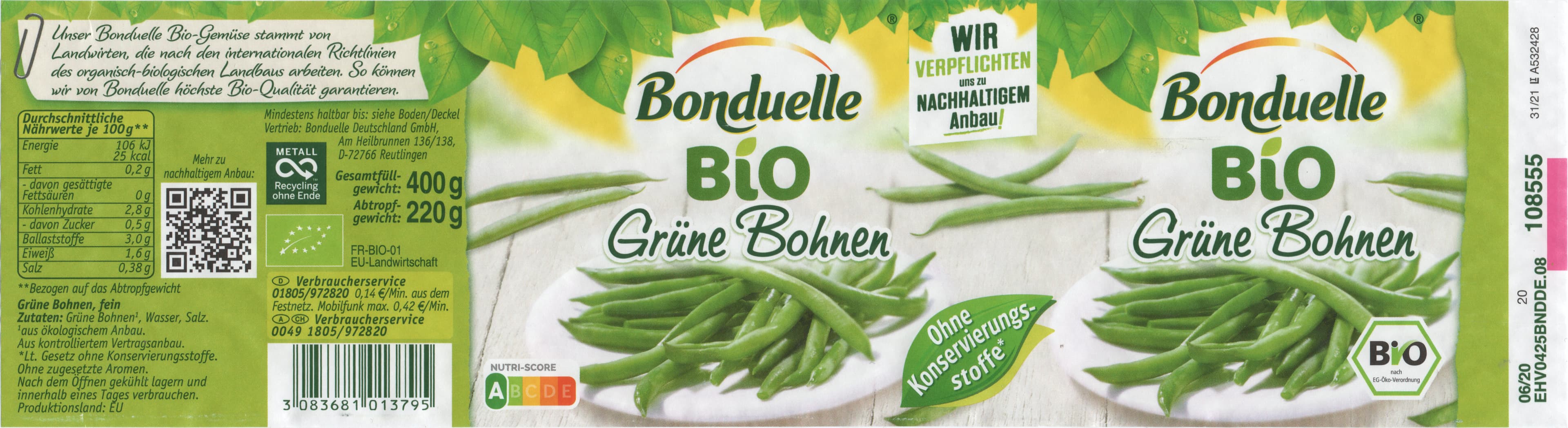 Bonduelle Bio Grüne Bohnen packshot
