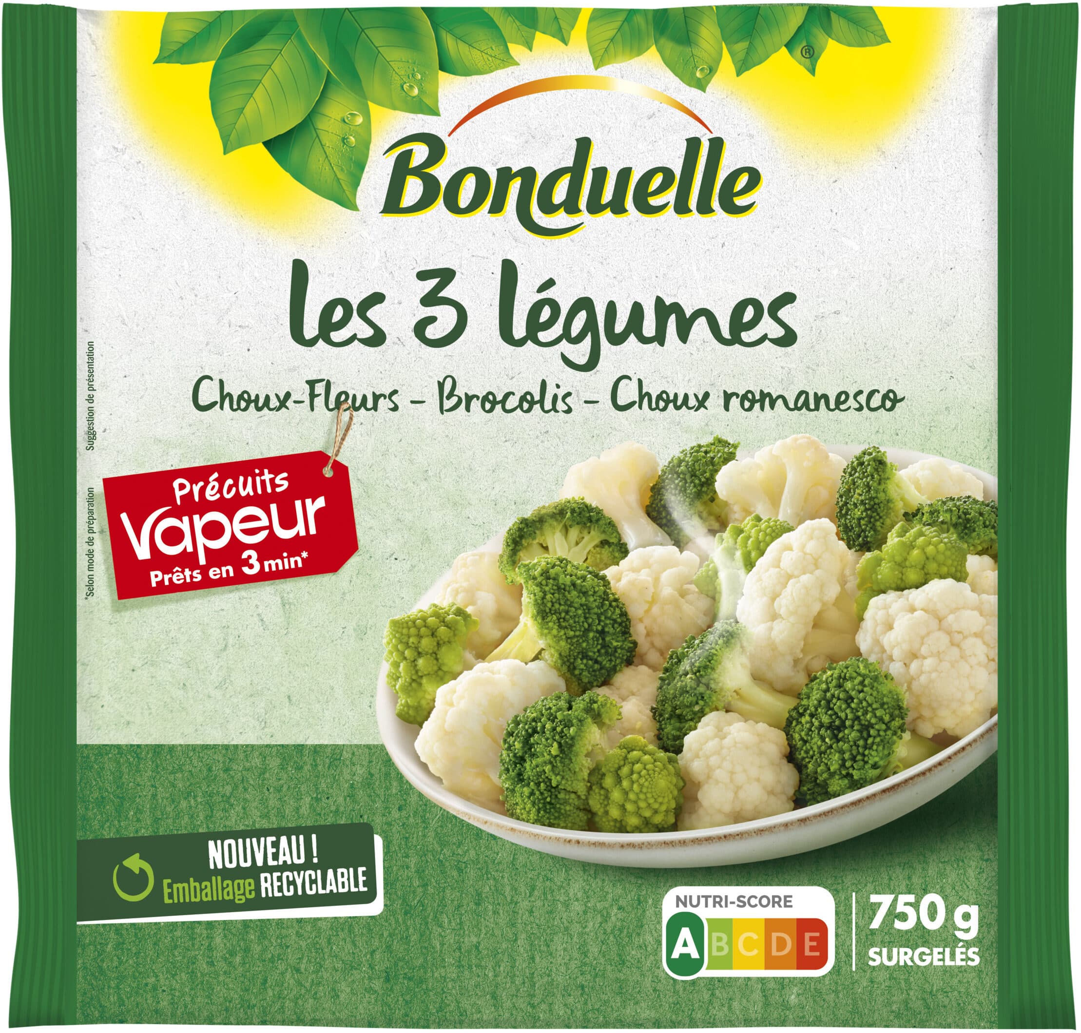 Bonduelle Les 3 Légumes Précuit Vapeur choux packshot